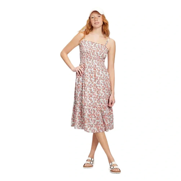 GAP Smocked Midi Dress white Red And Blue Floral Dress Size Medium - Picture 1 of 10